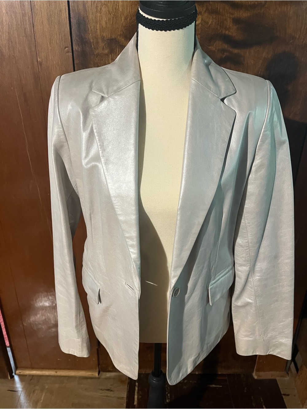 Women’s Light Gray Leather Blazer Jacket